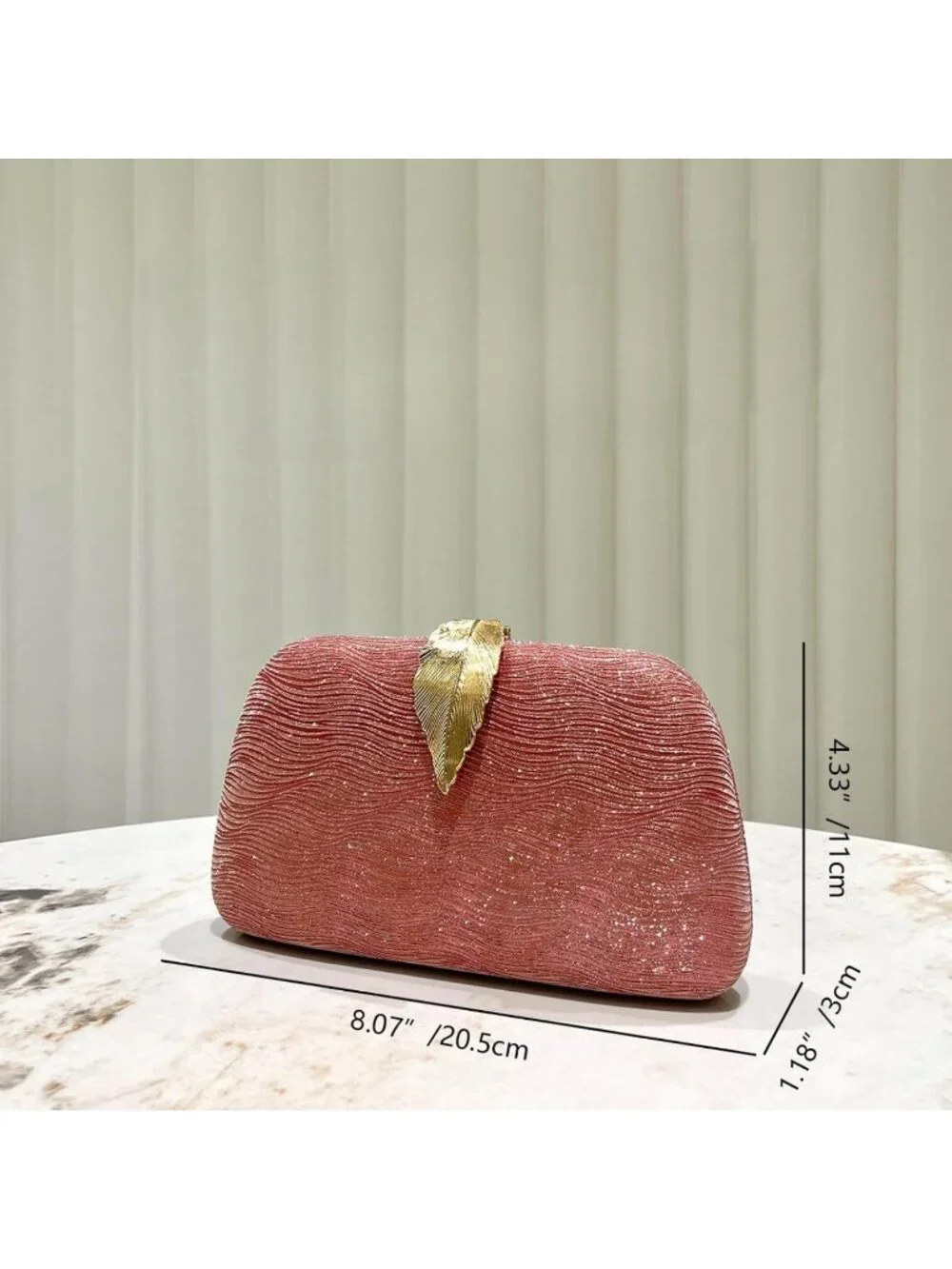 Women's Red111 Elegant Clutch Purse Metallic Leaves Clasp Banquet Evening Bag